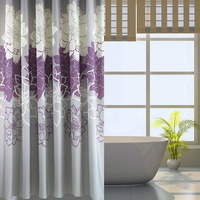 Rideaux de douche et de baignoire en polyester avec motif de pivoine jaune et grise, avec œillets et crochets antirouille