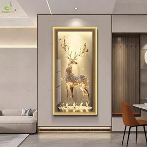 Cuadro de Porcelana con Cristales y Diseño de Ciervo Dorado, Arte Mural de Animales con Diamantes y LED, Decoración Moderna para Sala de Estar, Entrada y Pasillo - Product Image 2