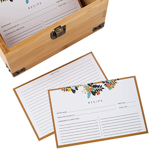 Wholesale Hinged Lid Metal Lock Unfinished Custom Logo Card Slot Bamboo Recipe Card Holder Box Bamboo Recipe Box Packaging
