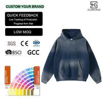 Sweat-shirt à capuche personnalisé pour homme, en molleton 360G, coupe oversize, grammage lourd, style streetwear, délavé vintage, effet usé, ourlet brut, style hip-hop, teint par pulvérisation