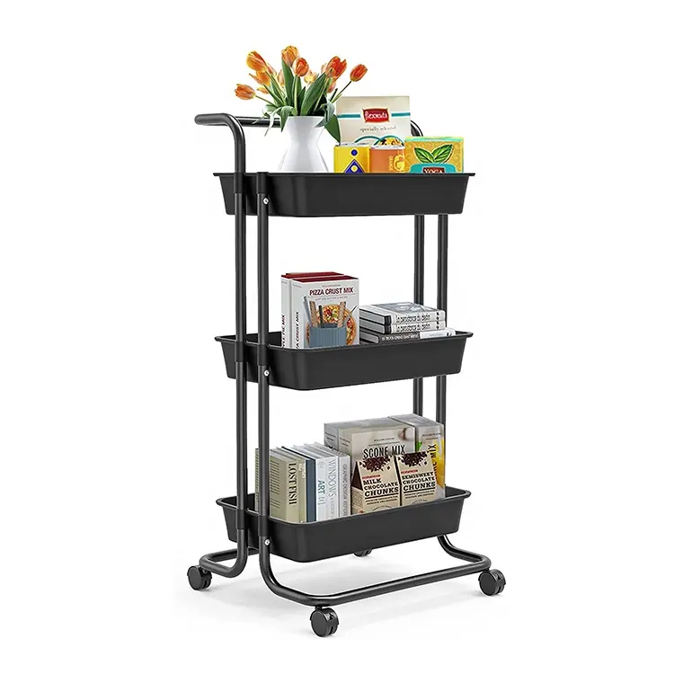 Household Storage Trolley With Wheels 3 Tier Mobile Storage Rolling Cart Removable Kitchen Bathroom Organizer Cart
