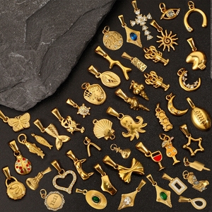 Lucu DIY perhiasan buatan tangan ikan laut hewan zirkon jimat liontin tahan air 18K berlapis emas baja tahan karat liontin untuk wanita - Product Image 1