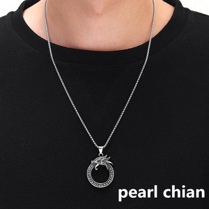 Collier pendentif en forme de dragon <span class=keywords><strong>celtique</strong></span> circulaire de style <span class=keywords><strong>rock</strong></span> punk, amulette viking pour homme, bijoux - Product Image 4