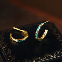 Nouvelles boucles d'oreilles Mlluki personnalisées en argent sterling 925 plaqué or 18 carats, avec zircon et émail bleu en forme de C, pour femmes