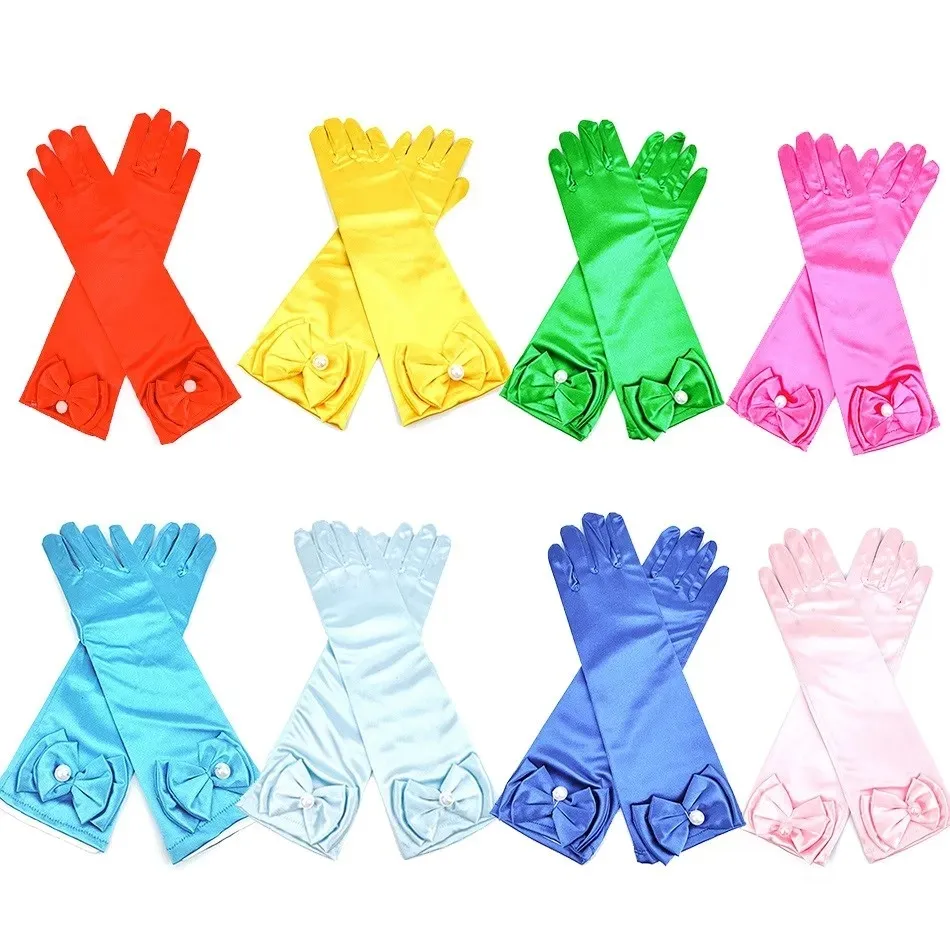 2024 새로운 어린이 공주 장갑 스커트 액세서리 다채로운 나비 나비 매듭 장갑 무대 공연 파티 의상