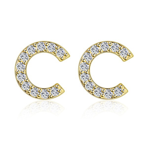 Pendientes con inicial A, oro de 18 quilates, micro pavé de circonitas, para mujer, uso diario. - Product Image 3