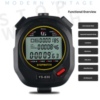 Stopwatch Digital Olahraga Tahan Air Elektronik Laris Manis, Memori 100 Lap, Genggam dengan Tali, Tampilan Tiga Waktu, Kronograf Timer