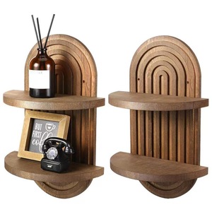 Wooden <b>Wall</b> <b>Mounted</b> <b>Shelf</b> Arched Bohemian Style 2 Tier Display Rack For Bedroom Living Room Storage - Product Image 1