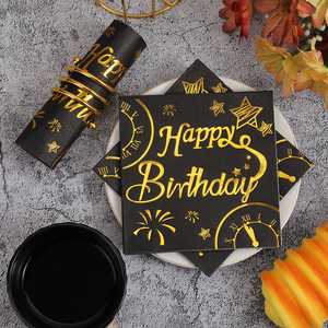 Happy Birthday Napkins Gold Foil 25cmx25cm Disposable Paper Serviettes For Party Celebration - Product Image 2