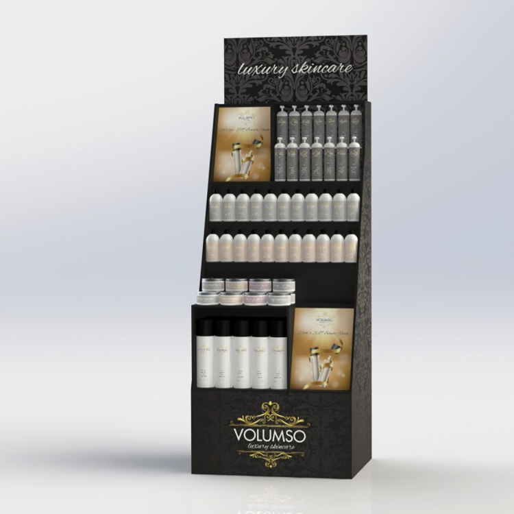 Custom logo Theme Beauty Brand Show Wooden Retail showcase Shelf Shampoo Display Stand — view 2