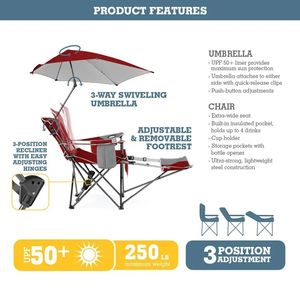 AIRKYE, nuevo estilo, silla de viaje para acampar, silla de playa reclinable plegable Brella deportiva de 3 <span class=keywords><strong>posiciones</strong></span> con paraguas extraíble y reposapiés - Product Image 6