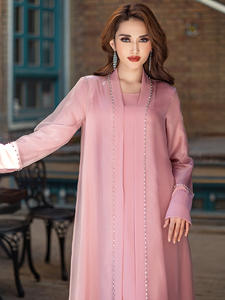 Ba5188 <span class=keywords><strong>Jupe</strong></span> <span class=keywords><strong>longue</strong></span> deux pièces <span class=keywords><strong>rose</strong></span> fleur de cerisier avec cardigan en diamant cousu à la main Robe pour femme du Moyen-Orient Dubaï - Product Image 6