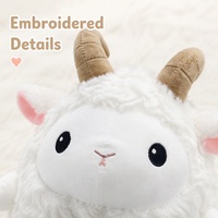 Boneka Domba Bulat Lucu dengan Telinga Merah Muda dan Mata Hitam Besar untuk Alat Bantu Tidur Balita dan Hadiah Ulang Tahun Bahan Katun