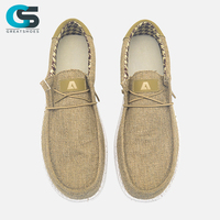 Greatshoes Chaussures de marche décontractées en cuir véritable kaki pour la vie quotidienne, Mocassins bateau décontractés en toile pour hommes, Chaussures à enfiler pour hommes
