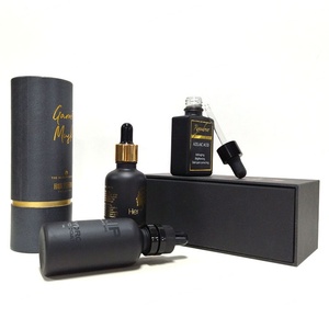 ขวดแก้วใสสีดำอำพันทรงกระบอกแบบมีฝาหยดสำหรับน้ำมันใส่ผม เซรั่มเครื่องสำอาง และน้ำมันหอมระเหย พร้อมบริการปั๊มร้อนลายทองตามสั่ง - Product Image 3