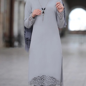 Nuovo Arrivo: Set Tunica e Pantaloni Traforati Viola Polvere per Donne Musulmane, Abaya Islamica di Dubai, Outfit Casual Modesto - Product Image 2