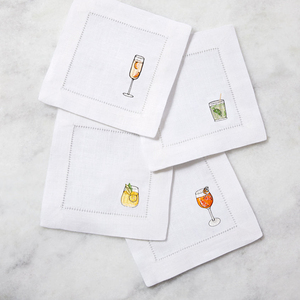 Serviettes de cocktail personnalisées à points festonnés en coton et lin pour les commandes en gros de traiteur pour conférences et événements - Product Image 1