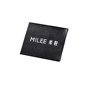 Milee Letter Logo Private Fabric Tags Custom Printed Neck Tags Woven Edge Brand Logo Shiny Black Satin Denim Jeans Main Labels