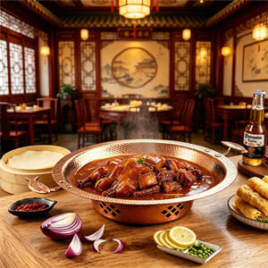 Ensemble de casseroles <span class=keywords><strong>en</strong></span> acier inoxydable martelé avec petite marmite à double anse et réchaud à alcool, idéal pour les hôtels et les restaurants de traiteur - Product Image 5