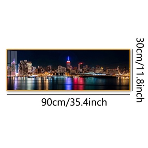 Cuadro de Porcelana con Diseño del Horizonte de Nueva York - 90x30cm, Vista Nocturna Panorámica para Sala de Estar - Product Image 2