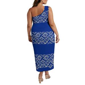 Neue hochwertige benutzer definierte große Größe Pacific Island Kleider Frauen Elegant One Shoulder Abend Prom Kleid Blau Polynesian Kleid - Product Image 2