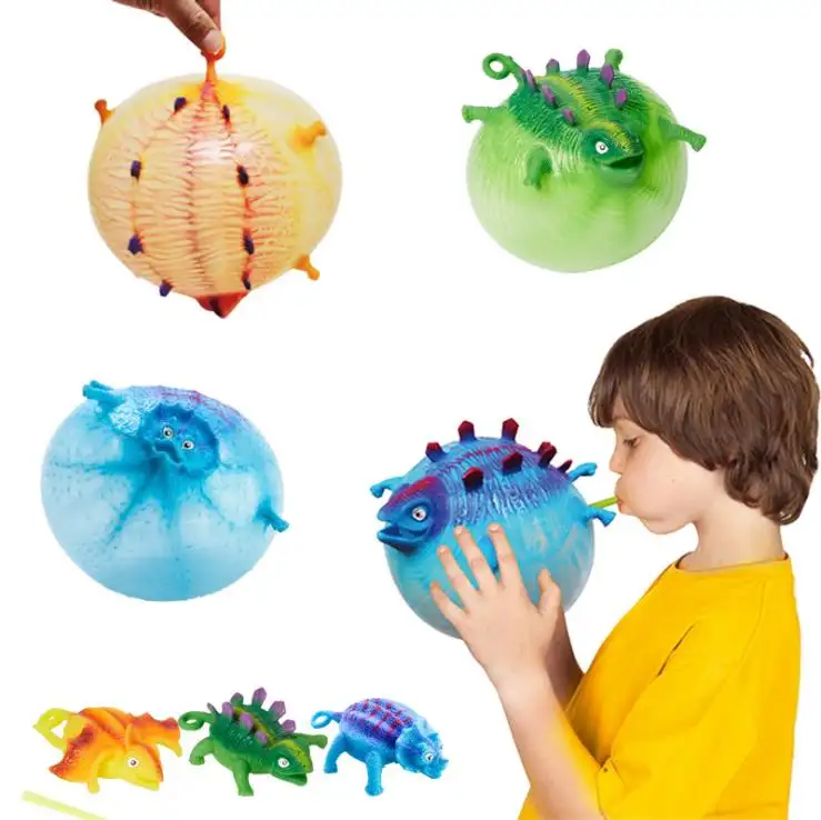 JQ0062 Factory Wholesale Office Desk Creative TPR Novelty Funny blowing Dinosaur Vent Ball Tricky Decompression Toy