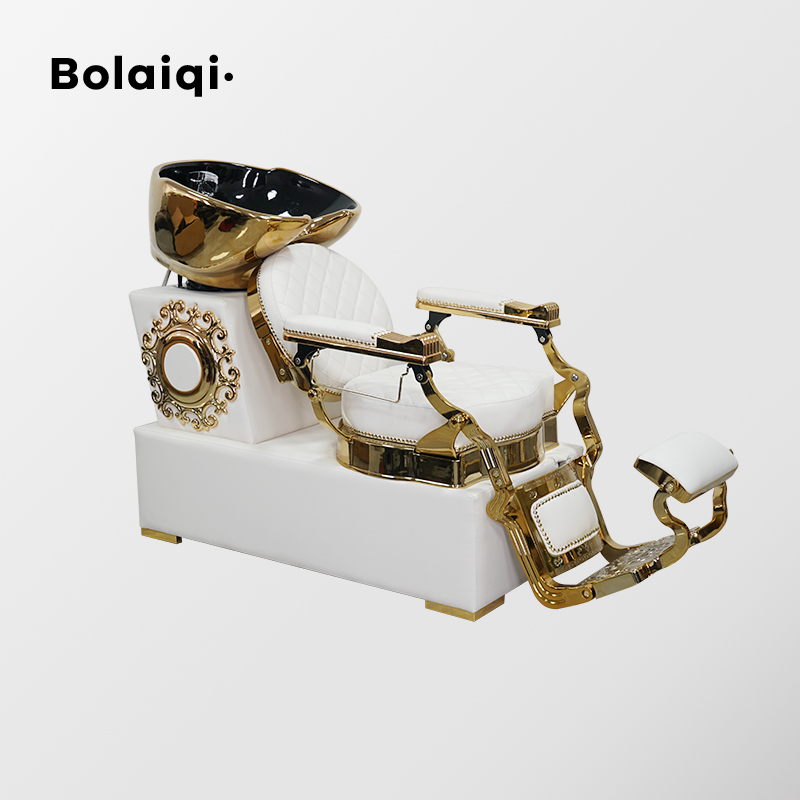 Роскошный шампунь BOLAIQI, золотые миски, раковина и белые стулья, Парикмахерская, шампунь, станция, золотой шампунь, стул