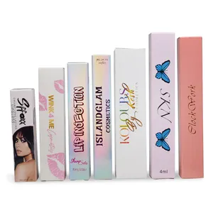 5Ml Lip Gloss Kecil Set Kotak Kemasan Kotak Kustom Lip Gloss dengan Logo Anda Sendiri Dicetak untuk Kosmetik Kecantikan Kemasan Tabung Bibir