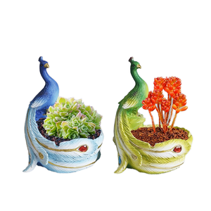 Pot de fleurs créatif au design européen, en résine avec revêtement PE, motif paon de dessin animé, durable, mignon, pour décoration intérieure, <span class=keywords><strong>balcon</strong></span>, jardin, <span class=keywords><strong>idée</strong></span> cadeau, pour plantes succulentes - Product Image 1