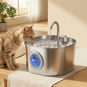 Fontaine à eau pour animaux de compagnie en acier inoxydable 304 de 2,2 L, sans BPA, distributeur d'eau automatique pour chats, bol filtrant pour chiens de petite taille - Product Image 1