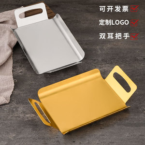 Stainless Steel Double Ear Rectangular Serving <b>Tray</b> For Bread Pastry Dessert <b>Tea</b> Coffee Hotel Use - Product Image 3