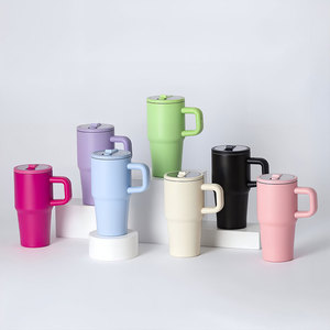 Vaso de acero inoxidable de 20 oz, libre de BPA, con pajita y asa, vaso de 20 oz con aislamiento al vacío. - Product Image 2