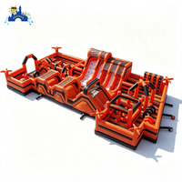 Parcours d'obstacles gonflable commercial orange avec toboggan, équipement de terrain de jeu gonflable extérieur pour enfants pour location en parc d'attractions