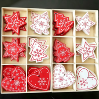 Ensemble d'ornements de Noël en bois, flocons de neige rouges et blancs, étoiles, cerfs, cloches, traînes de lune, décorations suspendues pour sapin de Noël, cadeau de décoration DIY pour Noël