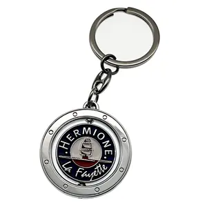 High Quality Zinc Alloy Die Casting Nickel Color Rotating Enamel Custom Metal Key Chains