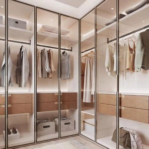 Cabina <span class=keywords><strong>Armadio</strong></span> con Telaio in Alluminio e Porte in Vetro, Illuminazione LED, Cassetti Interni, Scaffalature, Unità di Stoccaggio Personalizzata per Spogliatoio - Product Image 3