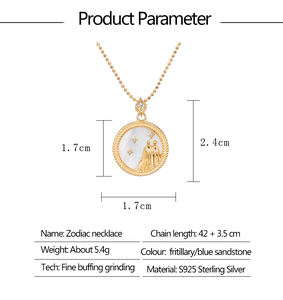 PXZ029 Collier Pendentif Tendance d'<span class=keywords><strong>Été</strong></span> en Argent Sterling 925 avec Signe du Zodiaque des 12 Constellations en Zircon et Coquillage, Joaillerie Fine pour Femme, Idée Cadeau - Product Image 6