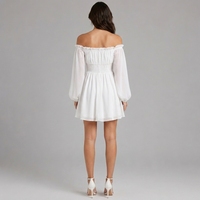 Robe Courte Fluide en Mousseline de Soie et Spandex pour Femme, Coupe Ample Épaules Dénudées, Taille Naturelle, Style Vintage, Idéale pour l'Été