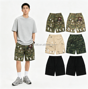 Men's Camouflage Cargo Shorts With Pockets Elastic Waist Breathable Casual Style Mid Rise Bermuda Shorts - Product Image 1