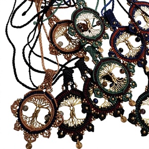 Collar colgante de macramé bohemio con diseño de árbol de la vida, cuentas de aleación de cobre, cadena ajustable, joyería de regalo unisex - Product Image 1