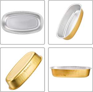 Récipient de restauration personnalisable de 350ml plateau ovale en <span class=keywords><strong>aluminium</strong></span> doré recyclable avec couvercle en PP pour la cuisson des gâteaux et des tartes - Product Image 3