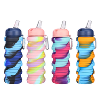 Bouteille d'eau pliable en silicone de qualité alimentaire 500 ml, personnalisable OEM ODM, pour la vente en gros, bouteille de voyage pliable