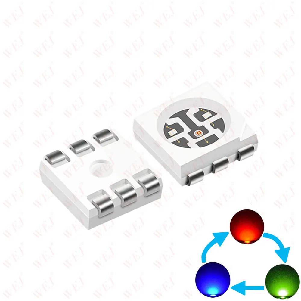 उच्च गुणवत्ता वाली सतह माउंट 6 पिन 0.2w 0.5w 60ma RGB 5050 smd 3 चिप्स के साथ एलईडी