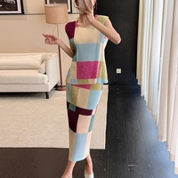 Ensemble deux pièces plissé pour femme, style Pop-Art géométrique, haut sans manches et jupe colonne, directement de l'usine