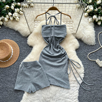 Ensemble short et robe licou froncée à cordon de serrage pour femme, collection été 2026, style slim et décontracté