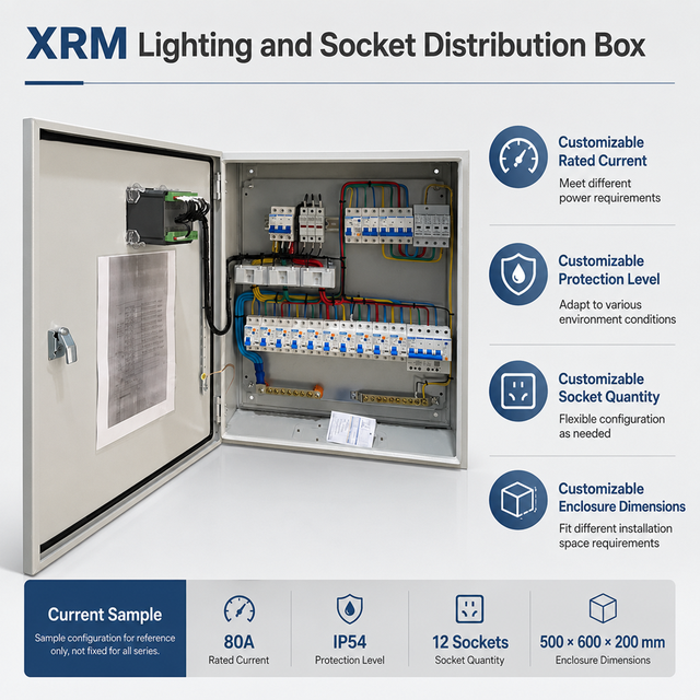 Wall-Mounted Electrical Distribution Panel 220V 380V 400V Options Single-Phase Three-Phase 80A IP54 Cold Rolled Steel CQC