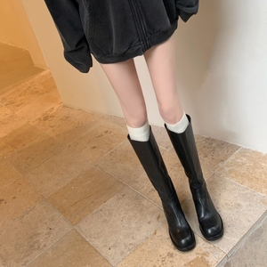 Botas de mujer hasta la rodilla con punta redonda, tacón grueso, cremallera lateral, botas casuales de moda para damas, botas que combinan con todo, estilo streetwear. - Product Image 2