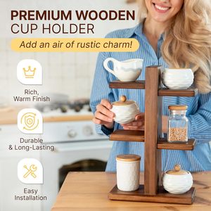Wooden multi-tiered desktop shelf, <b>teacup</b> holder, home tea set organizer, office water cup organizer. - Product Image 5
