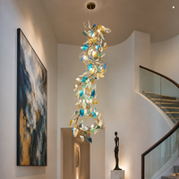 Lustre moderne en verre de Murano, feuilles et branches dorées, luminaire suspendu sculptural multicolore pour hôtel, villa, chambre et salon
