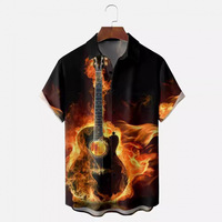 Herren Hawaiihemd mit 3D-Abstraktdruck, Regular Fit, Strandlandschaft und Gitarrenmuster, atmungsaktiv, schnelltrocknend, 100% Baumwolle, Strandkleidung